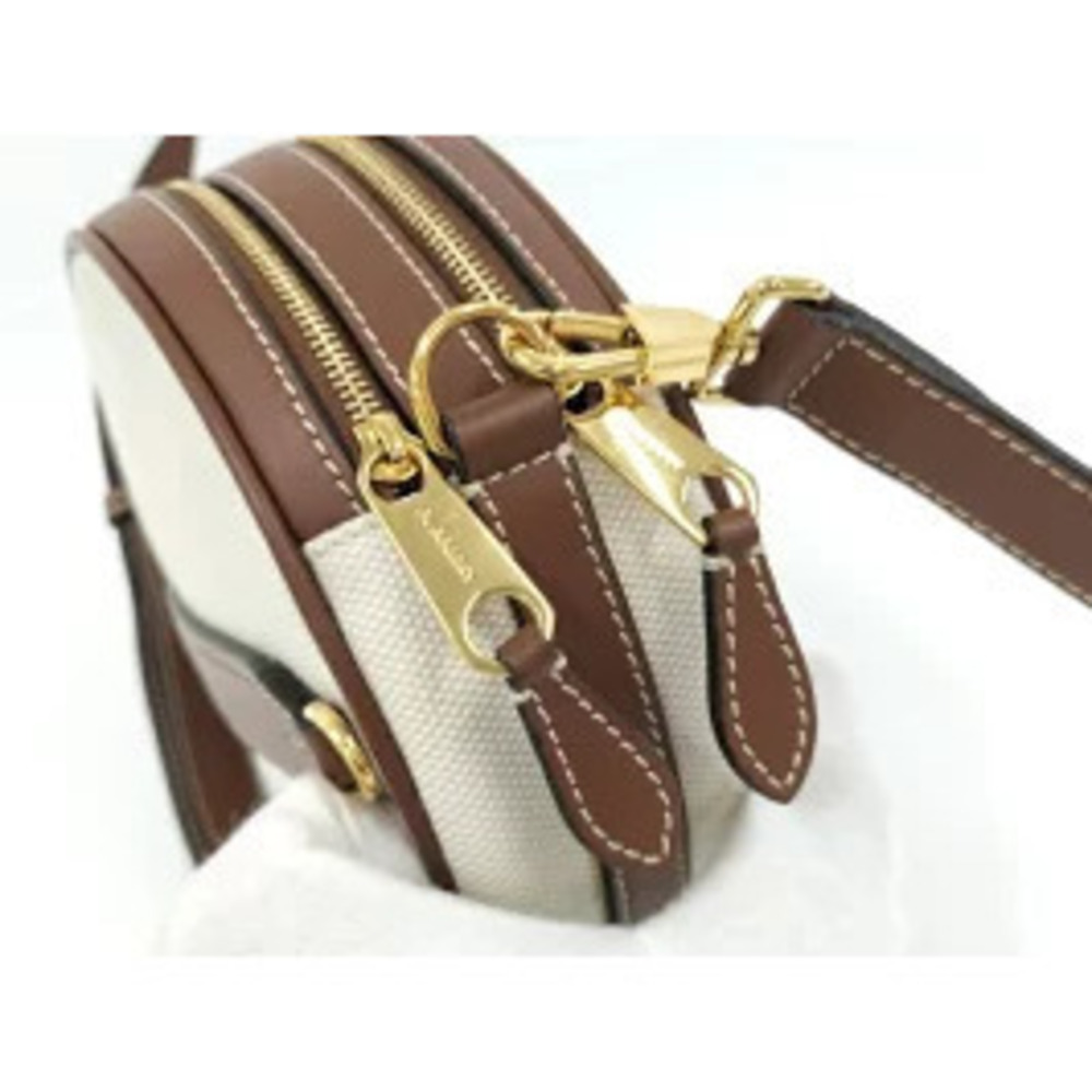 BURBERRY Louise Shoulder Bag Leather Canvas Ivory White Brown - Picture 5 of 9